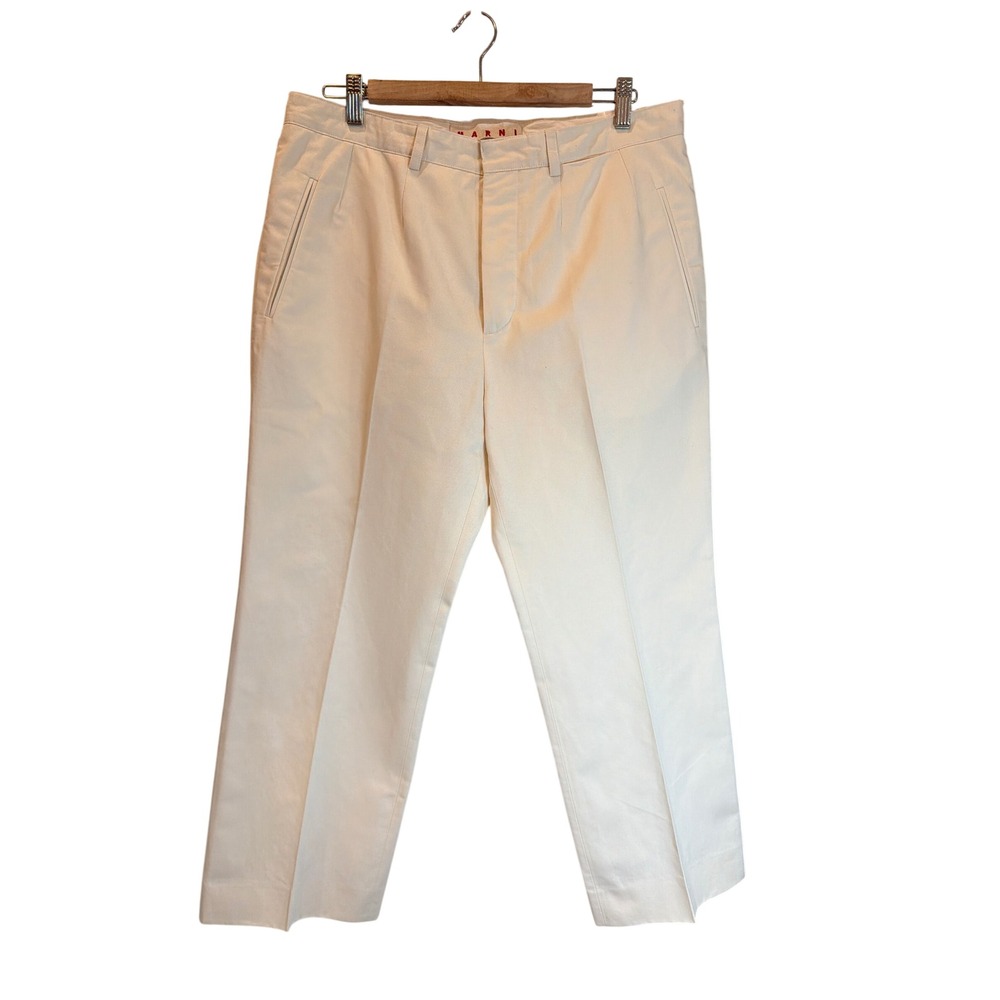Marni Women Off White Cotton Linen Tailored Straight Leg Pants Italy Size 44